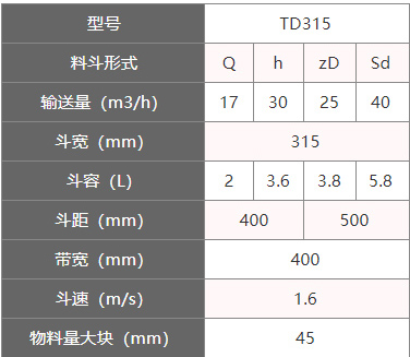 TD315型斗式提升机参数